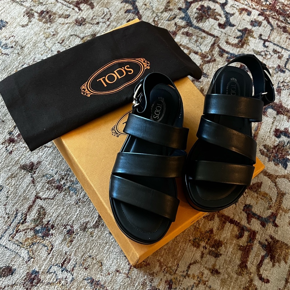 Tod’s Black Leather slingback Sandals 35 1/2
